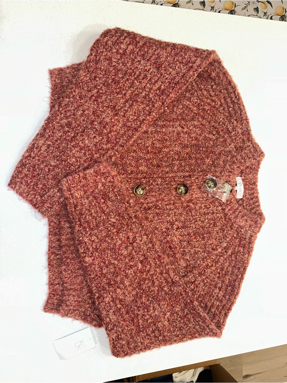 Cropped Waffle-Knit Button Pullover - Picture 4 of 4